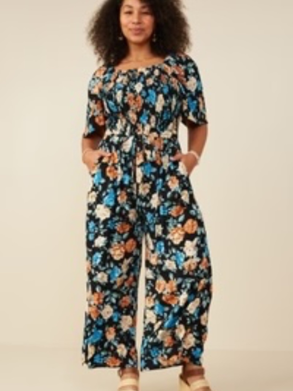 Hayden Romantic Black Floral Jumpsuit Wide Leg 1X-3X NWT